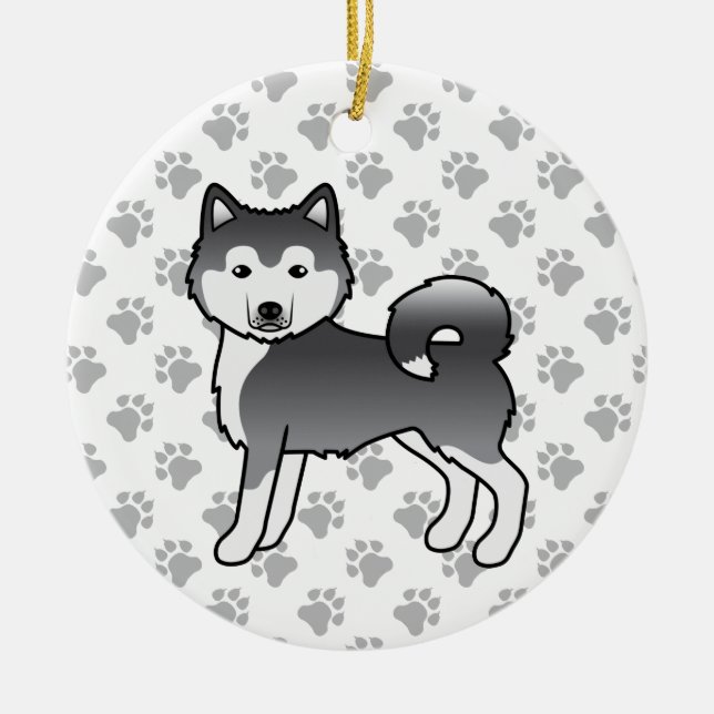 Blue Alaskan Malamute Cute Cartoon Dog Ceramic Ornament (Front)