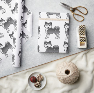 Blue Alaskan Malamute Cute Cartoon Dog Pattern Wrapping Paper
