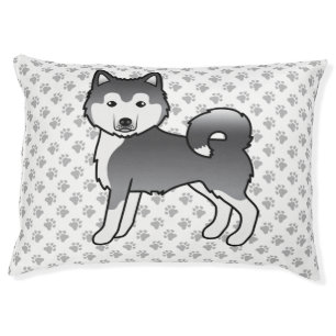 Blue Alaskan Malamute Cute Cartoon Dog & Paws Pet Bed