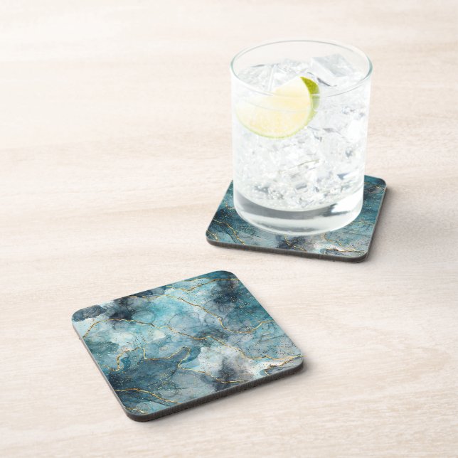 Blue alcohol ink  beverage coaster (Right Side)