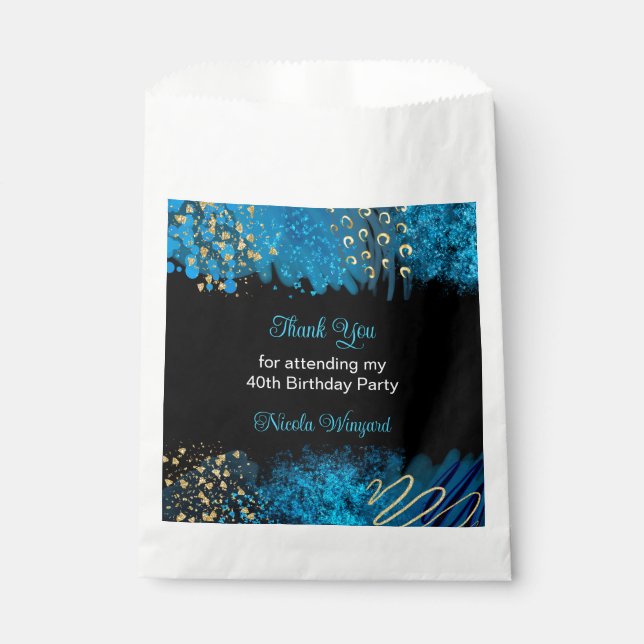 Blue Alcohol Ink Birthday Party Favor Bag (Front)