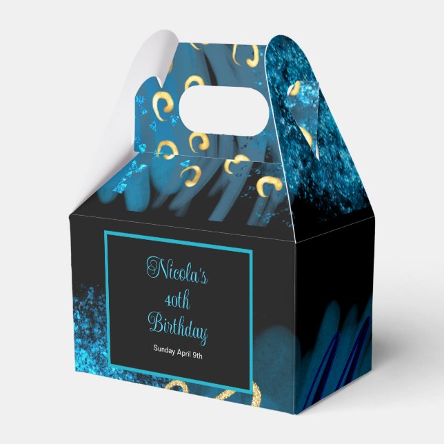 Blue Alcohol Ink Birthday Party Favor Boxes (Front Side)
