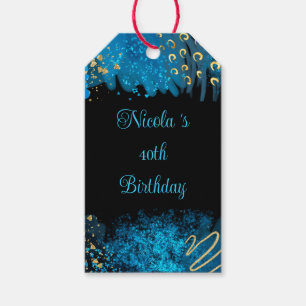 Blue Alcohol Ink Birthday Party Gift Tags