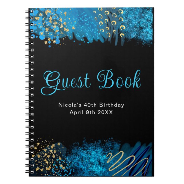 Blue Alcohol Ink Birthday Party Guest Book (Front)
