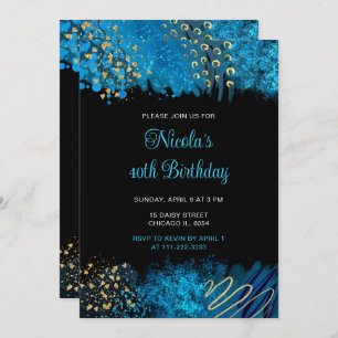 Blue Alcohol Ink Birthday Party Invitation