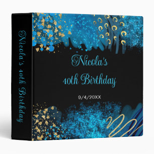 Blue Alcohol Ink Birthday Party Photo Album 3 Ring Binder