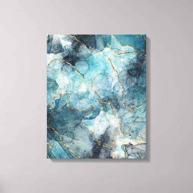 Blue alcohol ink canvas print (Front)