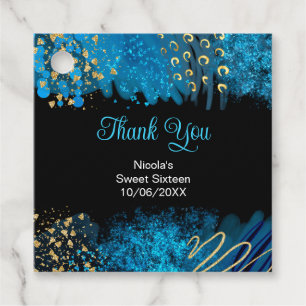 Blue Alcohol Ink Sweet 16 Birthday Party Favor Tags