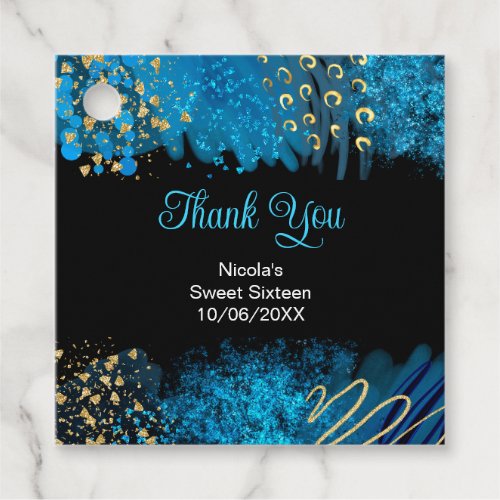 Blue Alcohol Ink Sweet 16 Birthday Party Favor Tags