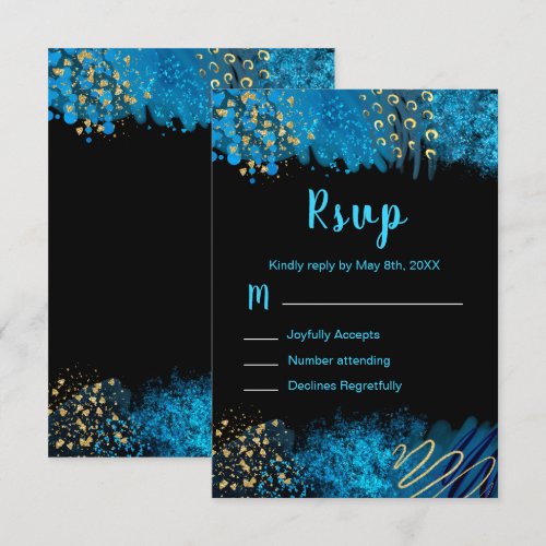 Blue Alcohol Ink Sweet 16 Birthday Party RSVP