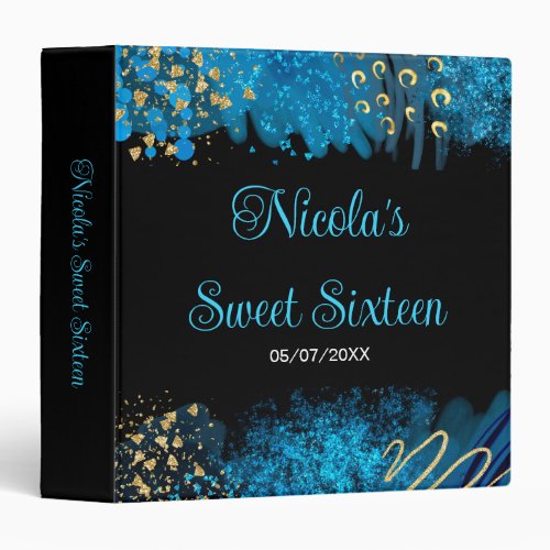 Blue Alcohol Ink Sweet 16 Birthday Photo Album 3 Ring Binder