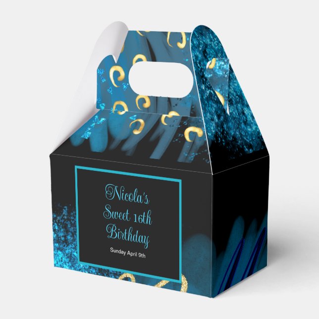 Blue Alcohol Ink Sweet 16 Favor Boxes (Front Side)