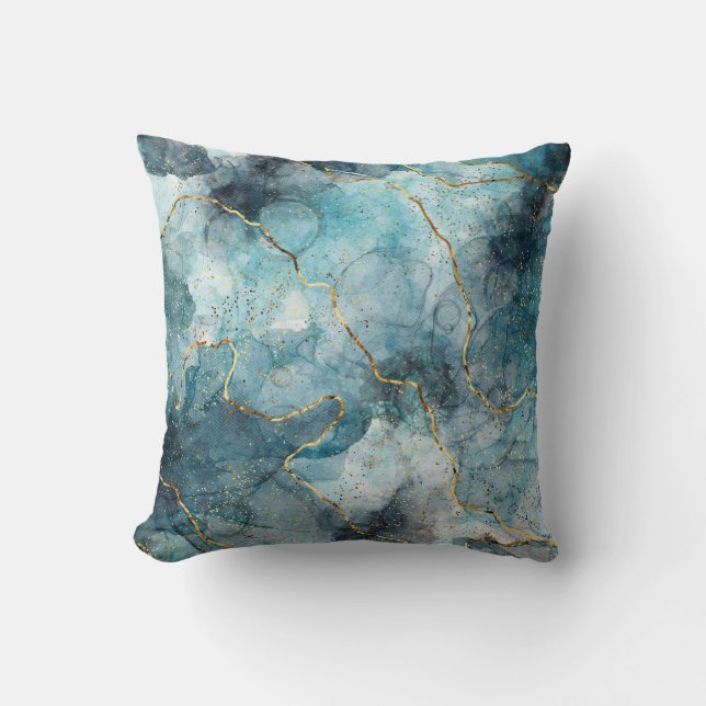Blue alcohol ink throw pillow (Front)