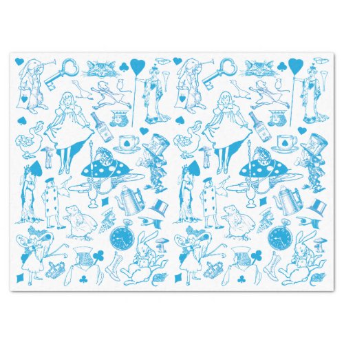 Blue Alice in Wonderland Pattern Decoupage Tissue Paper