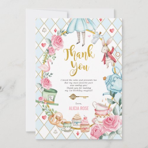 Blue Alice in Wonderland Tea Party Thank You Card