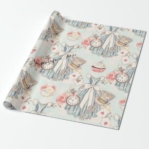 Blue Alice in Wonderland Wrapping Paper