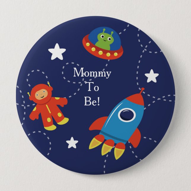 Blue Alien Space Personalized Mommy to Be Button (Front)