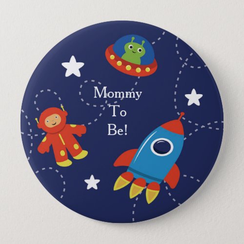 Blue Alien Space Personalized Mommy to Be Button