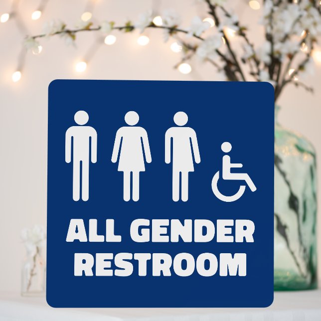 Blue All Gender Restroom Sign (In Situ (Wedding))