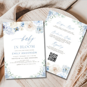 Blue All in One Boy Baby in Bloom Baby Shower Invitation