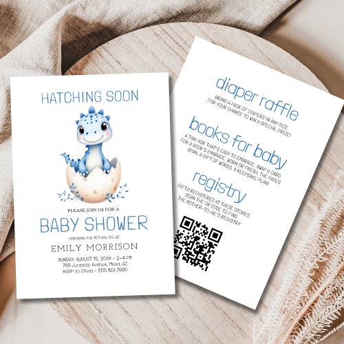Dinosaur Blue baby shower invitation