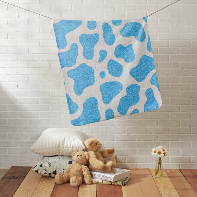 Blue All Over Cow Print Baby Blanket (In Situ)