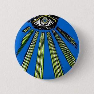 Blue All Seeing Eye Square and Compass Mason Button