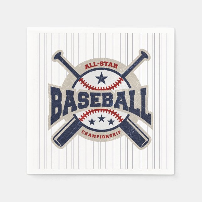 Blue All Star Sport Baseball Birthday Party Napkins (Front)