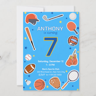 Blue All-Star Sports Birthday Bash Invitation