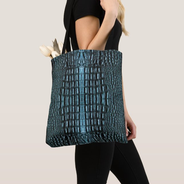 Blue Alligator Leather  Tote Bag (Close Up)