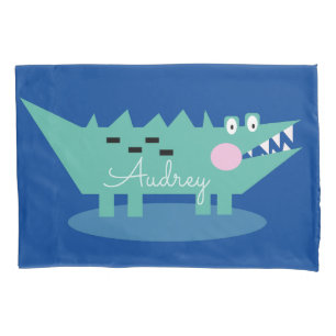 Blue Alligator Name Pillow Case