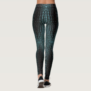 Blue Alligator Scales Pattern Leather Texture Leggings