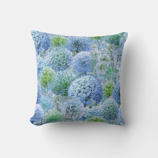 Blue Alliums Throw Pillow (Front)