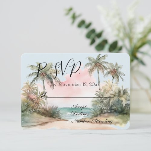 Blue Aloha Beach Ocean Palm Trees Tropical RSVP Enclosure Card