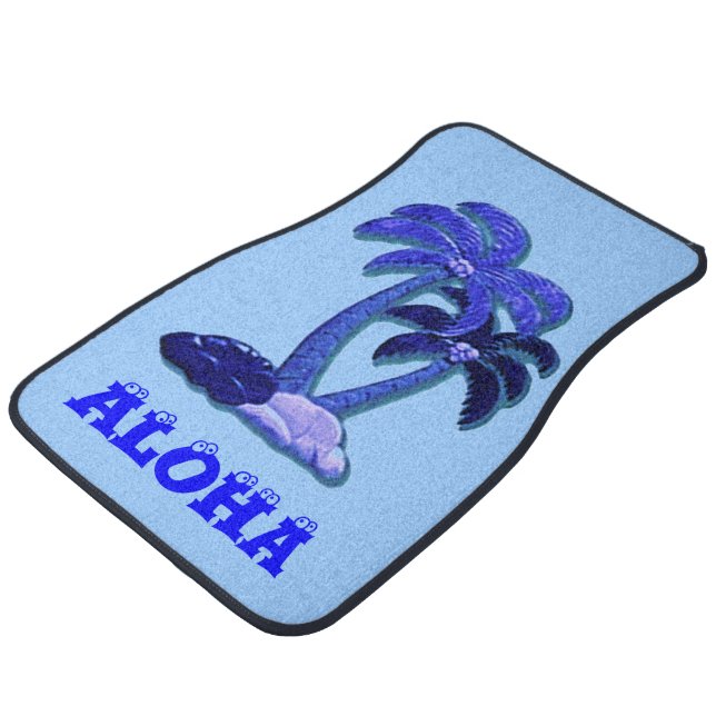 Blue Aloha Hawaiian coconut tree car mat (Angled)