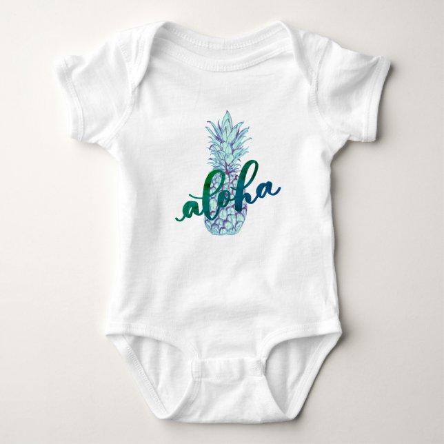Blue Aloha Pineapple Baby Baby Bodysuit (Front)