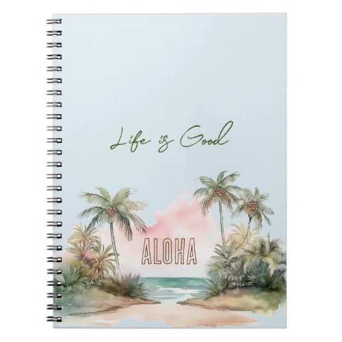 Blue Aloha Tropical Beach Palm Trees Notebook