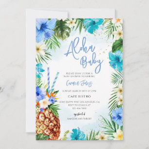 Blue Aloha Tropical Luau Baby Shower Invitation