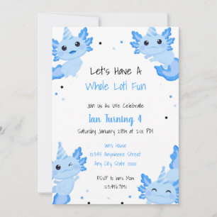 Blue Alotl Fun Party Axolotl Birthday Invitation