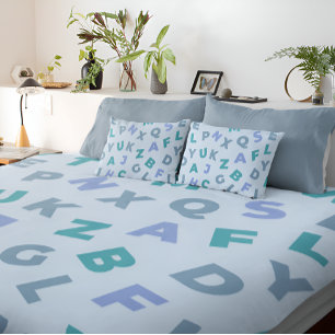 Blue Alphabet Pattern Duvet Cover