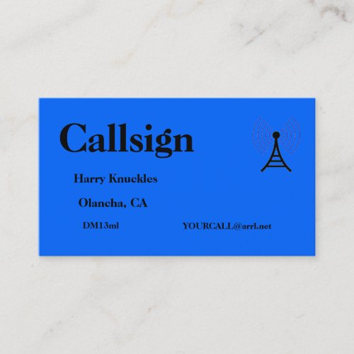 Blue Amateur Radio Call Sign Business Card