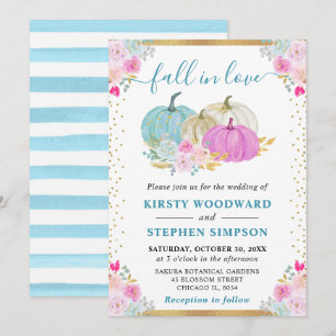 Blue amd Purple Floral Pumpkins Fall Wedding Invitation