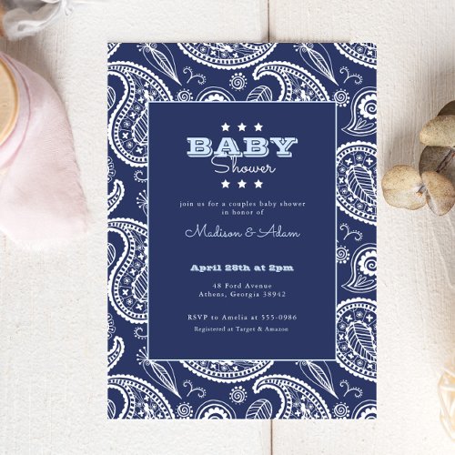 Blue American Bandana Baby Shower Invitation