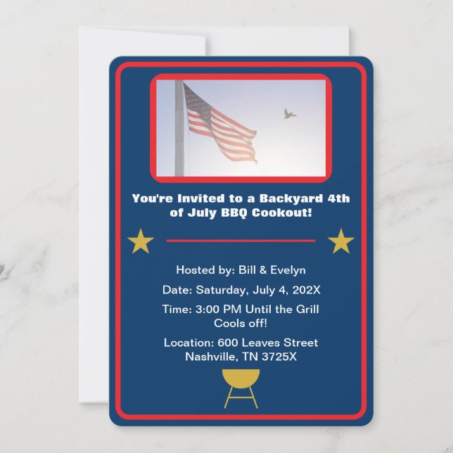Blue American flag 4th of July barbeque  Invitation (Front)