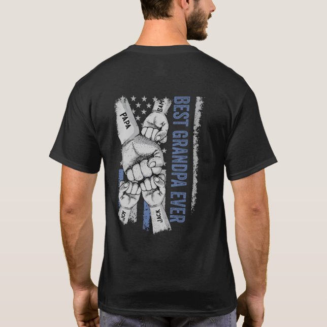 Blue American Flag Best Grandpa ever T-Shirt (Back)