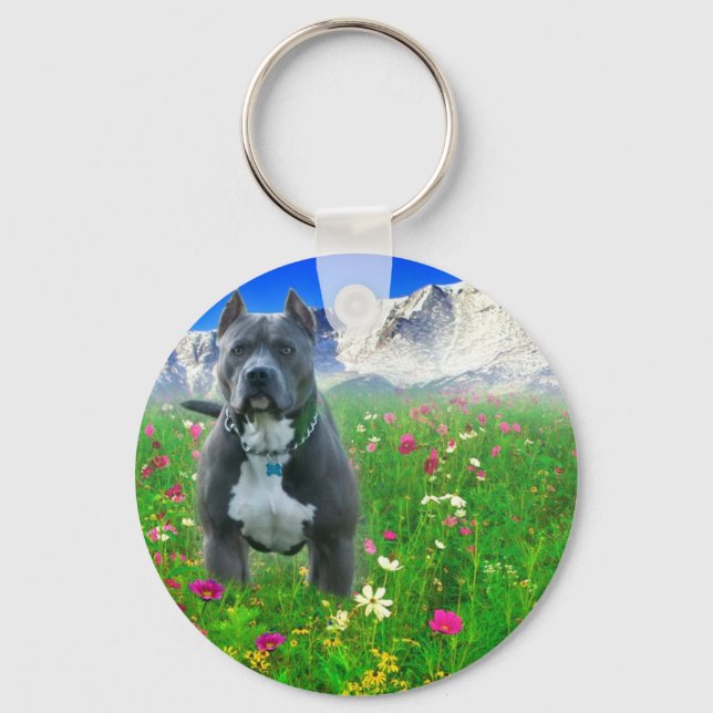 Blue American Pit Bull Terrier, Pikes Peak Keychain (Front)