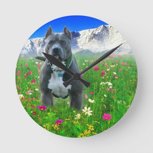 Blue American Pit Bull Terrier Pikes Peak Round Clock