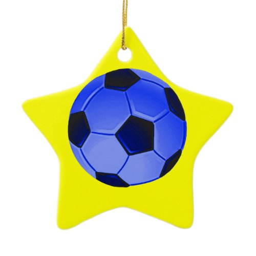 Blue American Soccer or Association Football Ceramic Ornament