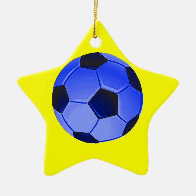 Blue American Soccer or Association Football Ceramic Ornament (Front)