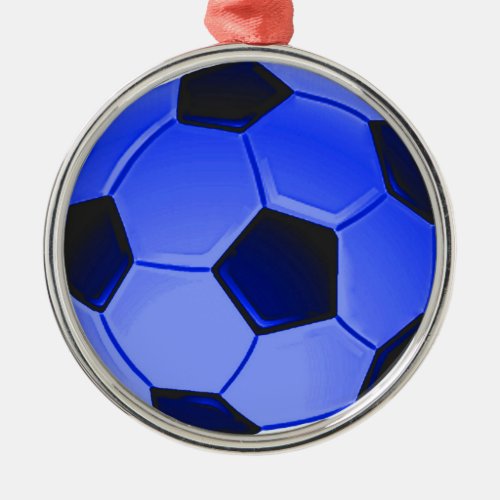 Blue American Soccer or Association Football Metal Ornament